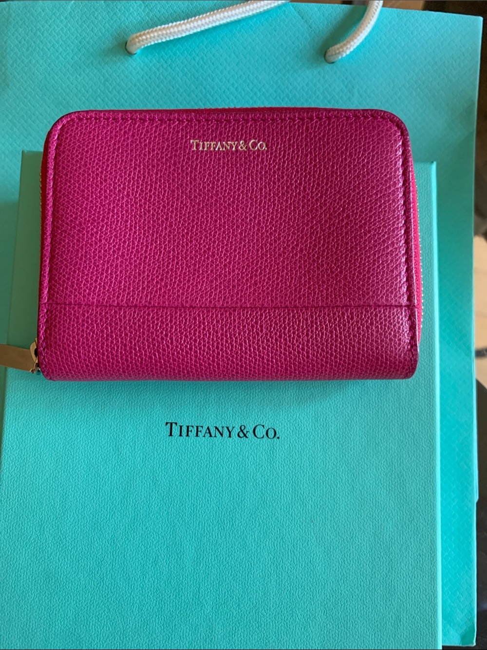 Tiffany & Co leather wallet zipper in new never used condition with blue box/bag